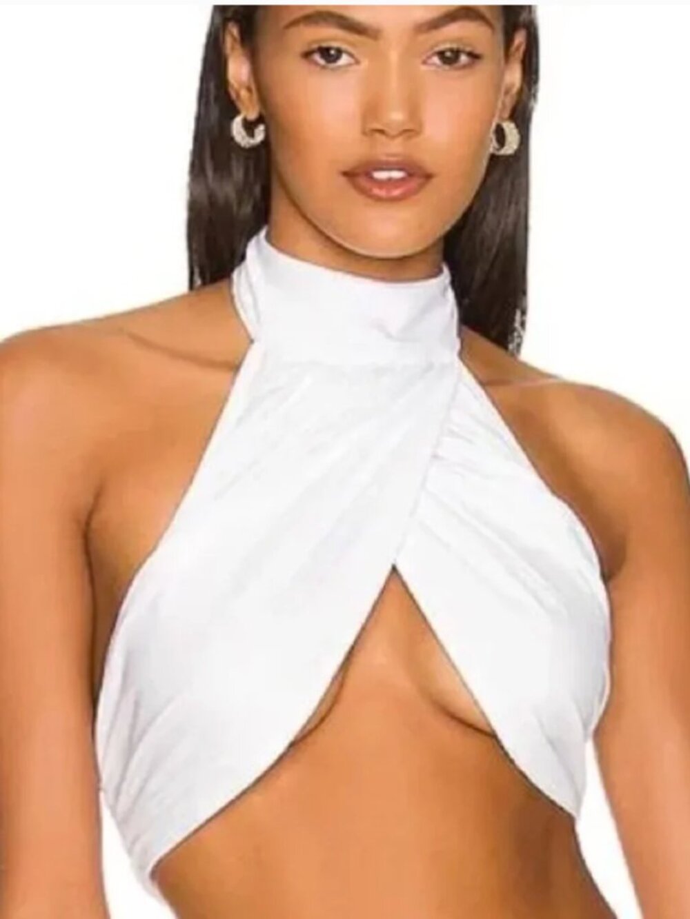 High Neck White Crop Top - Modern Halter Wrap Style Size XS NWT